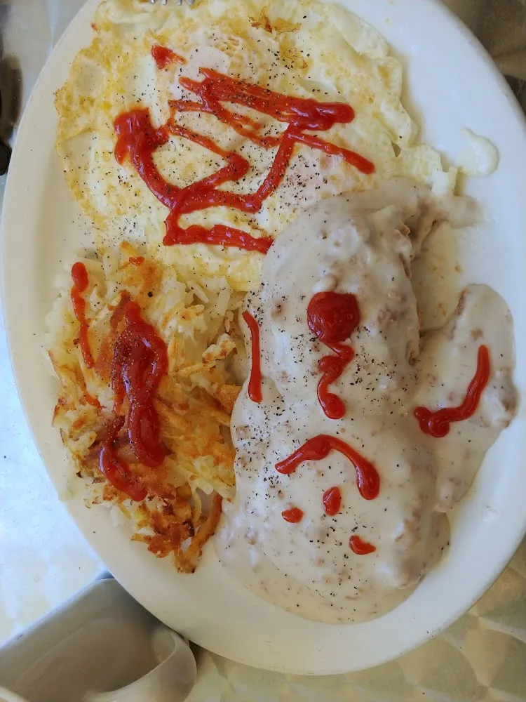 Biscuit and Gravy 2 Eggs over Medium