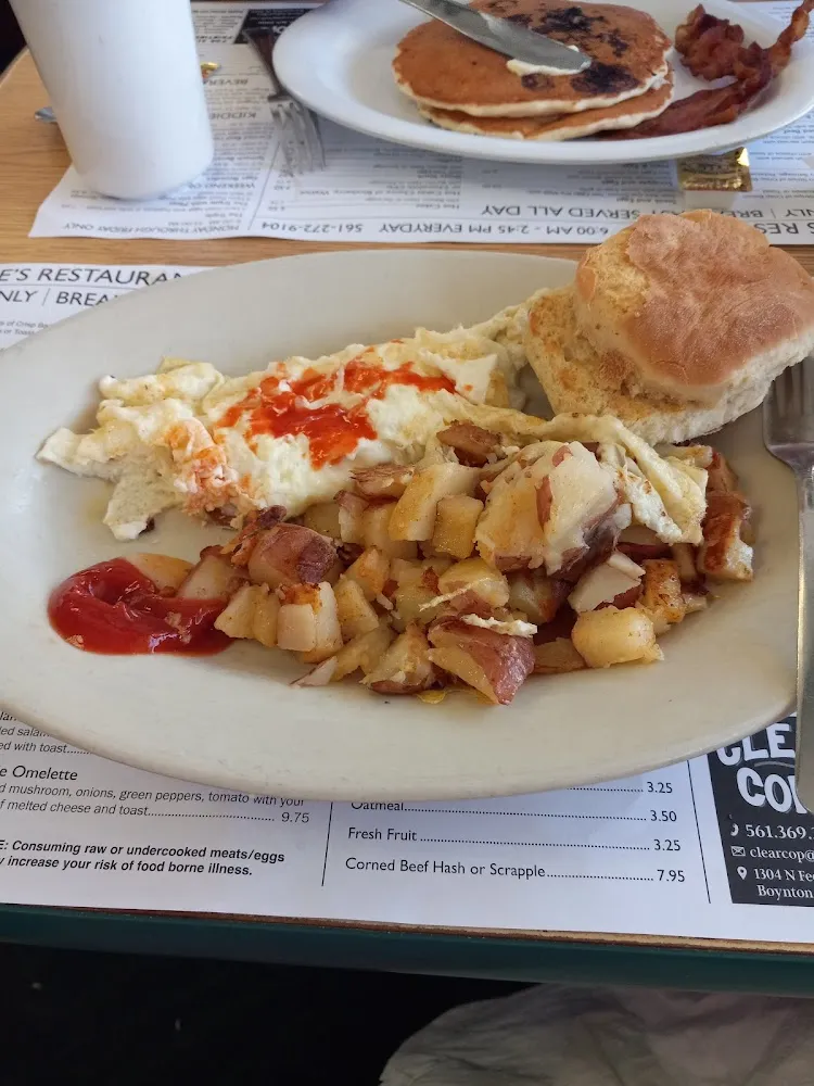 Plain Egg White Omelette Home Fries and Biscuit